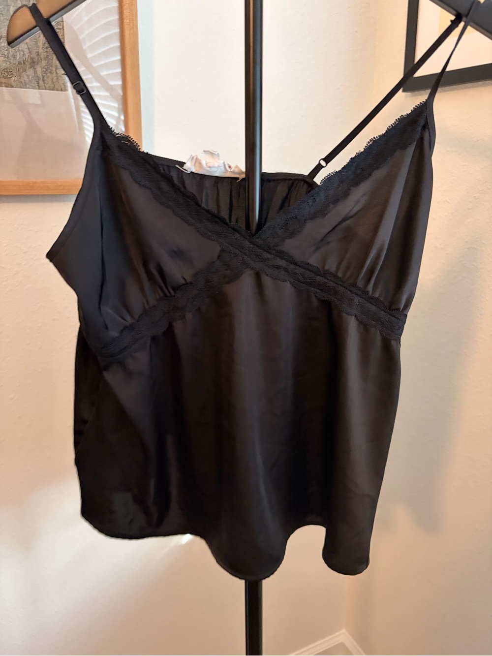 Hippie Rose Black Satin Lace-Trim Camisole